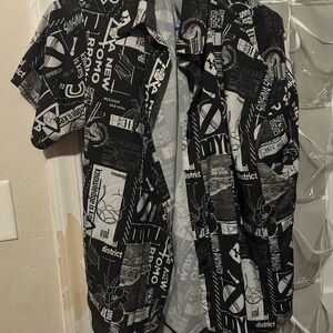 SHEIN Monochrome Graphic Button-Down Shirt